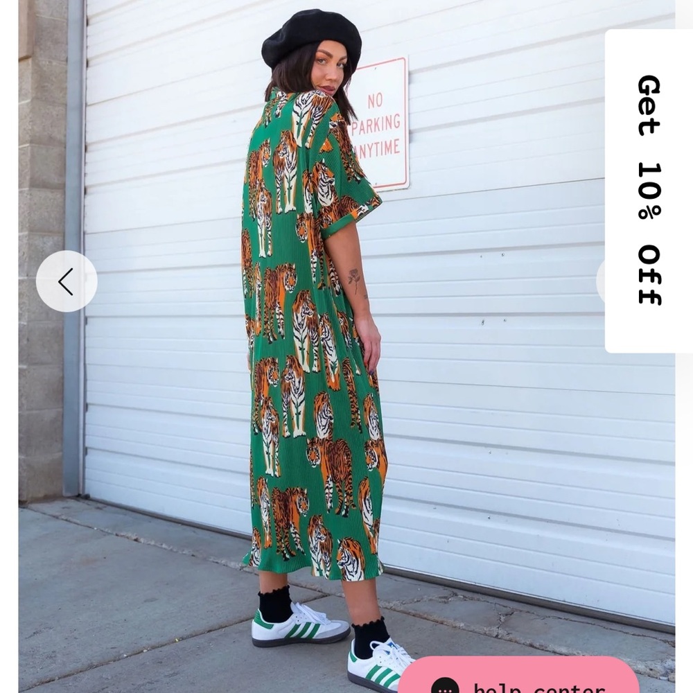 So Far So Good Oversized Plissé Dress in Tiger Tales